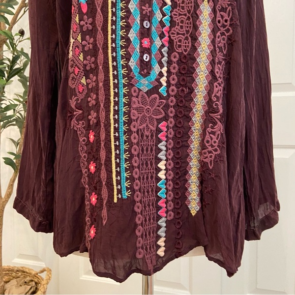 Johnny Was Floral Embroidered Blouse in Rich Burgundy - Picture 7 of 12